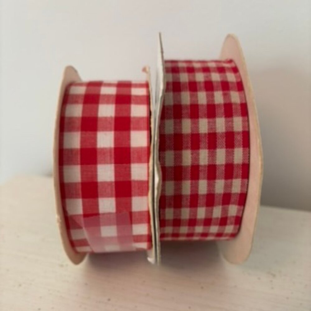 Lot of 2 Vintage Rolls Red Gingham Ribbon - Picture 3 of 6